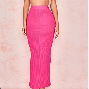 Eve Hot Pink Bandage Rib Maxi Skirt